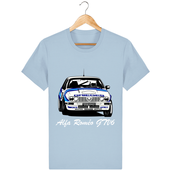 Tee-shirt bleu ciel Alfa Roméo GTV6 gr A Christian Rigollet