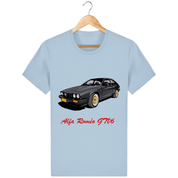 Alfa Roméo GTV6 dark gray t-shirt - Sky blue - Face