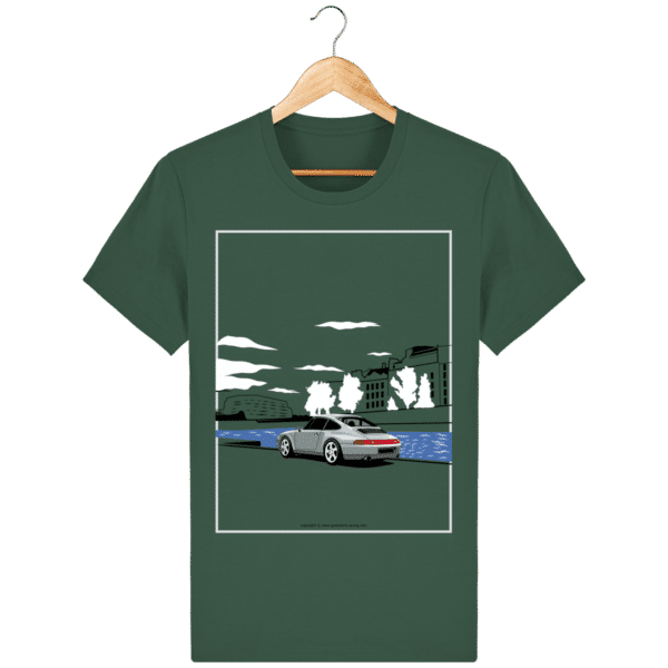 Porsche 993 bord de seine vintage t-shirt bottle-green_face