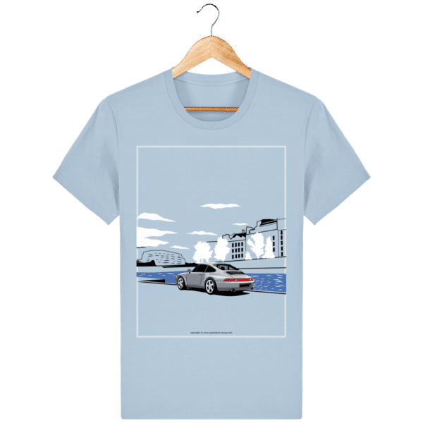 Vintage Porsche 993 bord de seine t-shirt - sky-blue_face