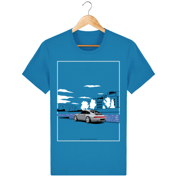 Vintage Porsche 993 bord de seine t-shirt - Azure - Face azur_face