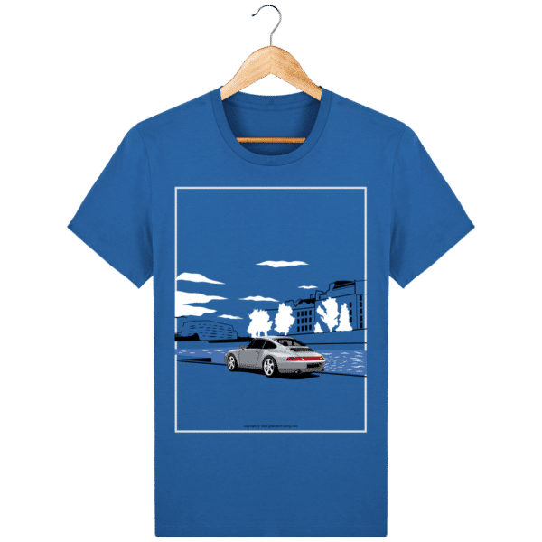 T-shirt Porsche 993 bord de seine vintage - Azur - Face royal-blue_face