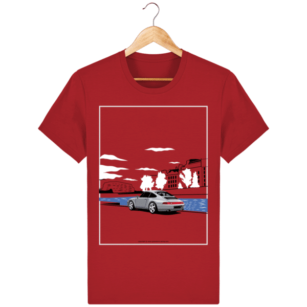 T-shirt Porsche 993 bord de seine vintage - Azur - Face red_face