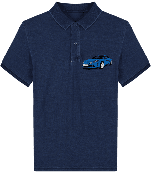 Alpine A110 blue polo shirt with pocket print - Dark Washed Indigo - Face
