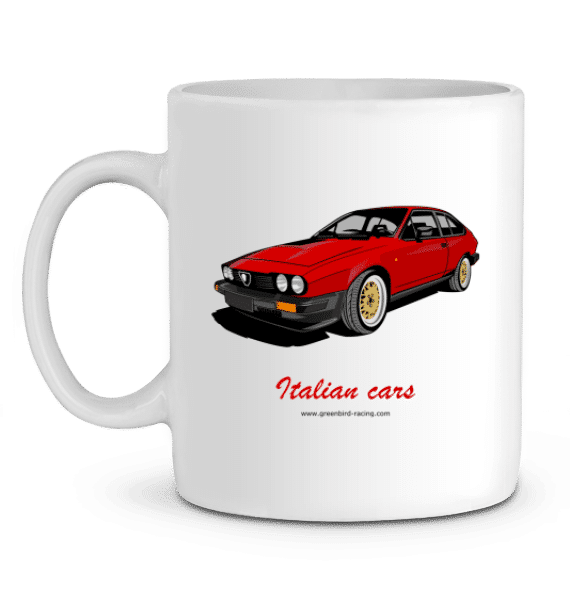 Mug Alfa Romeo GTV6 2,5 rouge - Italian Cars - BLANC - Profil gauche