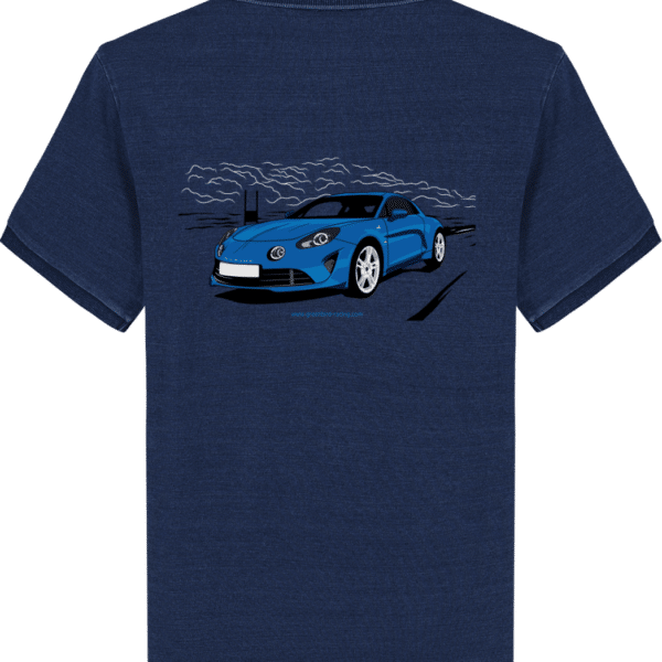 Alpine A110 blue polo shirt with back print - Dark Washed Indigo - Back