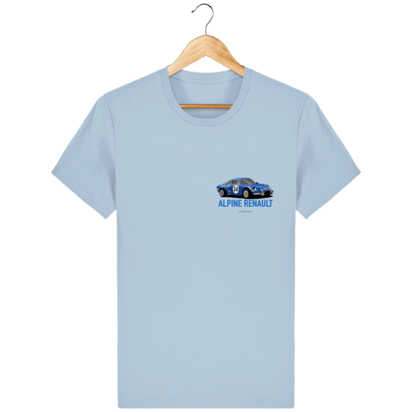 Alpine A110 blue t-shirt - Rallye Monte Carlo design - Sky blue - Face