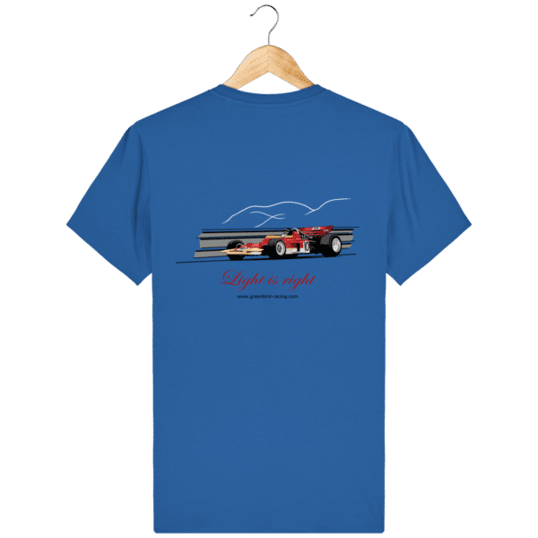 T-shirt Formula 1 1970 Lotus 72 Jochen Rindt Light is right - Royal Blue - Dos