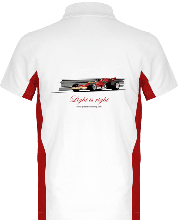 Polo Formule 1 Lotus 72 rouge et or de 1970 Jochen Rindt Light is right - White / Red - Dos