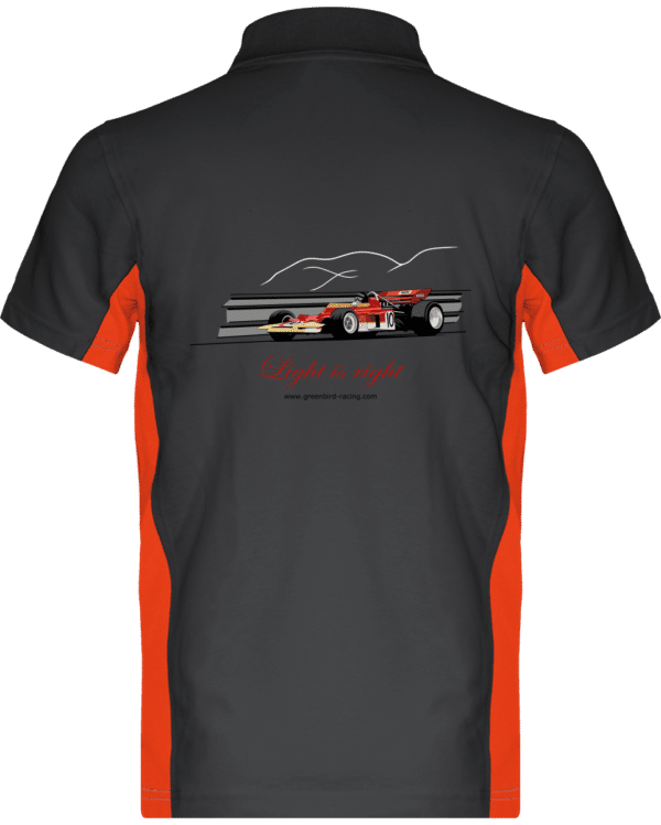 Polo Formule 1 Lotus 72 rouge et or de 1970 Jochen Rindt Light is right - Dark Grey / Orange - Dos