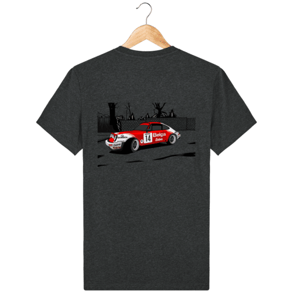 Porsche 911 RSR Belga Team rally VHC T-shirt - Dark Heather Gray - Back