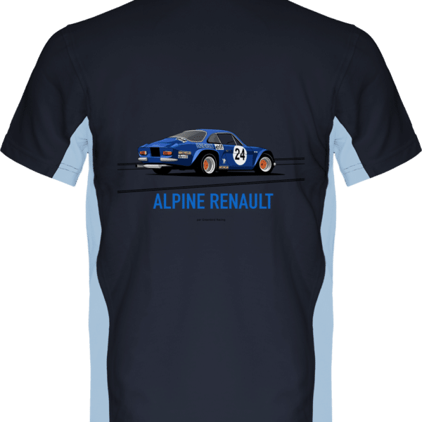 T Shirt ALPINE RENAULT A110 world champion 1973 classic colors - Navy / Sky Blue - Back