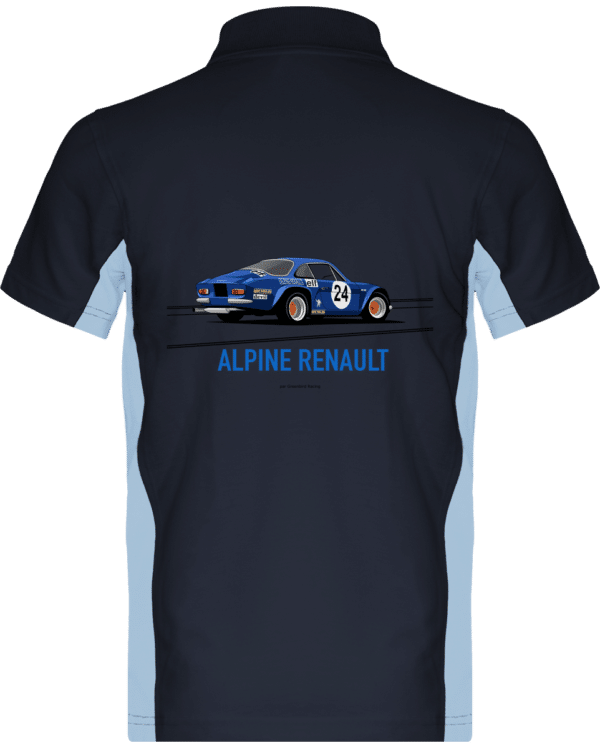 T Shirt ALPINE RENAULT A110 world champion 1973 classic colors - Navy / Sky Blue - Back