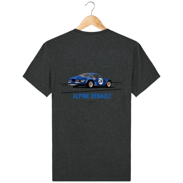 Alpine A110 blue t-shirt - Rally Monte Carlo design - Dark Heather Gray - Back