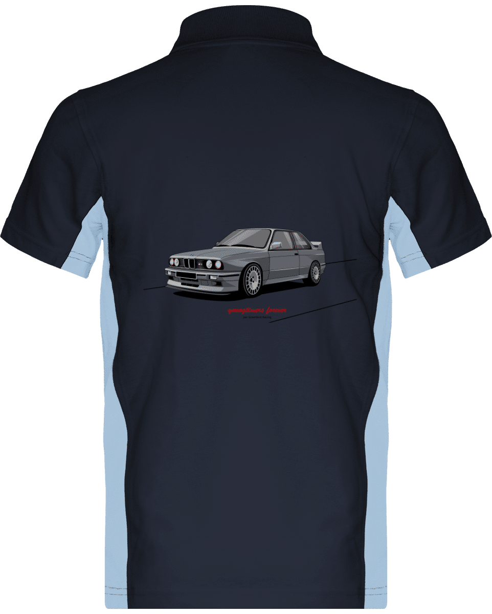 Polo BMW M3 E30 Motorsport grise - Navy / Sky Blue - Dos Polo BMW M3 E30 Motorsport grise - Navy / Sky Blue - Dos