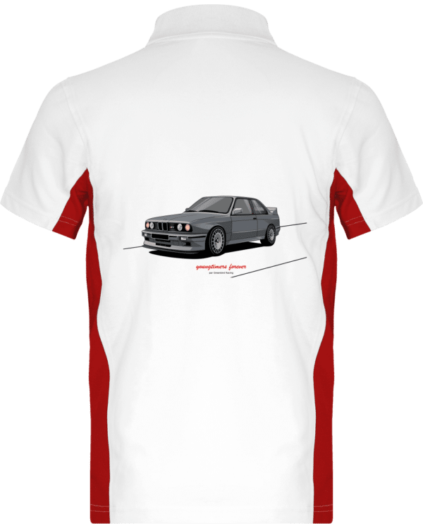 BMW M3 E30 Motorsport polo shirt gray - White / Red - Dos