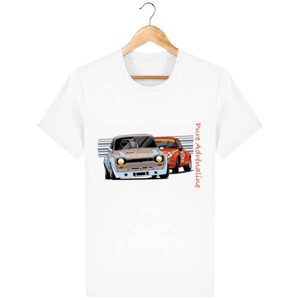 Porsche 911 Turbo vs Ford Escort RS2000 mk1 t-shirt. -White-Face