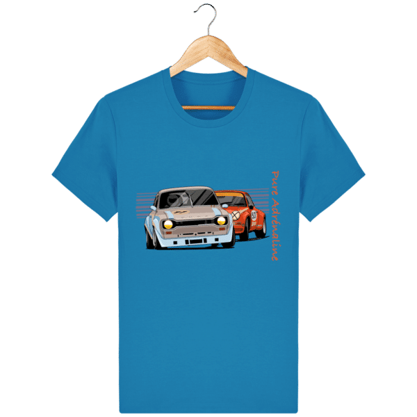 Porsche 911 Turbo vs Ford Escort RS2000 mk1 t-shirt. - Azure - Front