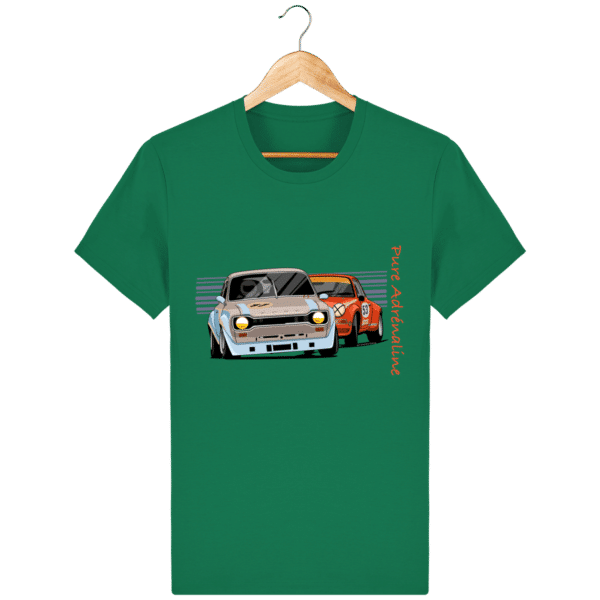 Porsche 911 Turbo vs Ford Escort RS2000 mk1 t-shirt. - Varsity Green - Front