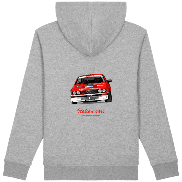 Sweat Alfa Romeo GTV6 evocation Yves Loubet Rallye d'Antibes 1985 Cotton hoodie- UNISEX - Heather Grey - Back