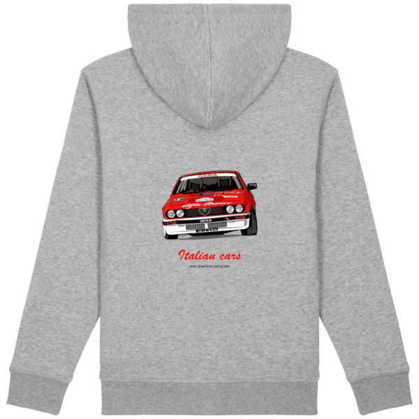 Sweat Alfa Roméo GTV6 évocation Yves Loubet Rallye d'Antibes 1985 capuche Coton- UNISEXE - Heather Grey - Dos