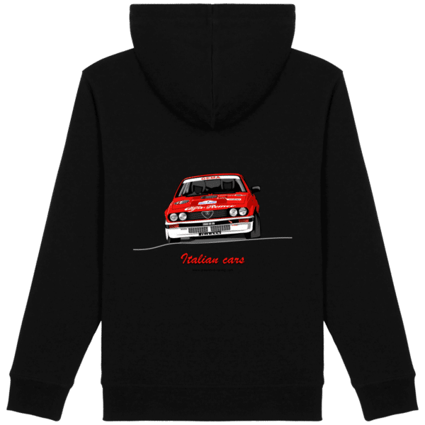 Sweat Alfa Roméo GTV6 évocation Yves Loubet Rallye d'Antibes 1985 capuche Coton- UNISEXE - Black - Dos