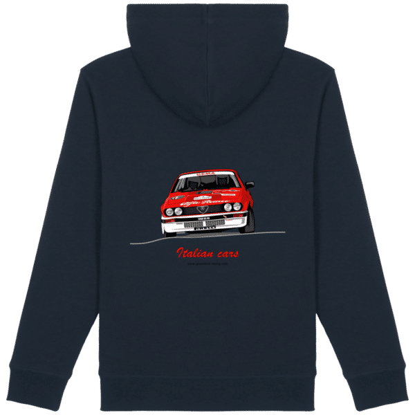 Sweat Alfa Roméo GTV6 évocation Yves Loubet Rallye d'Antibes 1985 capuche Coton- UNISEXE - French Navy - Dos