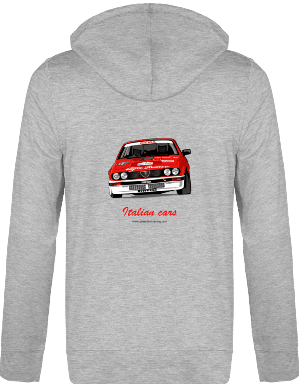 Hooded Jacket Alfa GTV6 evocation Yves Loubet Rallye d'Antibes 1985 Unisex - Lightweight Cotton - Oxford Grey - Back