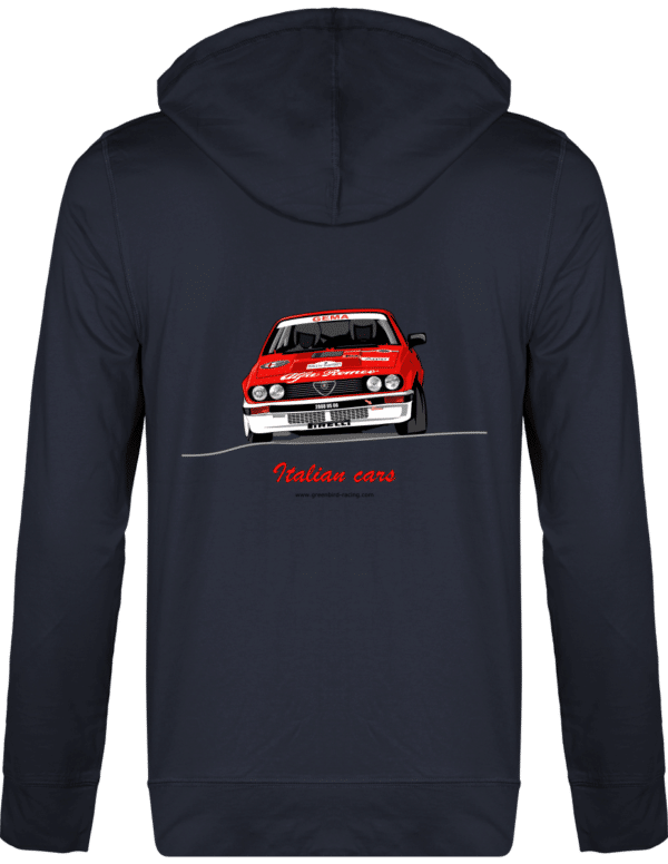 Veste à capuche Alfa GTV6 évocation Yves Loubet Rallye d'Antibes 1985 Unisexe - Coton Léger - Navy - Dos