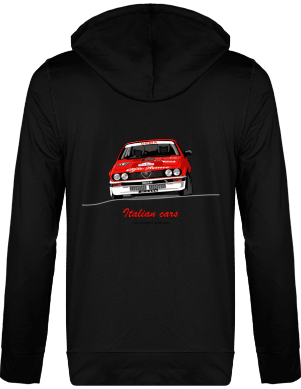 Veste à capuche Alfa GTV6 évocation Yves Loubet Rallye d'Antibes 1985 Unisexe - Coton Léger - Black - Dos