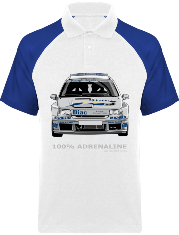 Polo Baseball avec dessin Clio Williams maxi Diac - White / Royal Blue - Face