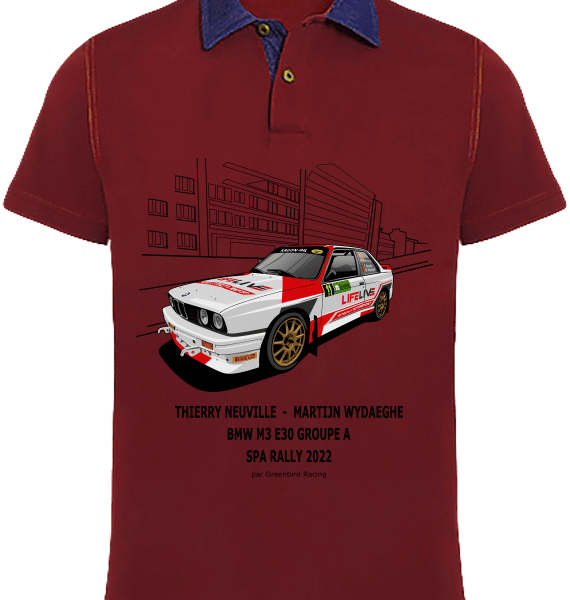 Polo Col Denim BMW M3 E30 grA Thierry Neuville – Spa Rally 2022 - Denim / Burgundy - Plexus